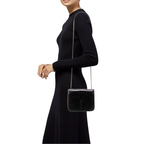 Saint Laurent Black Croc-Embossed Leather Crossbody Bag - Picture 2 of 15